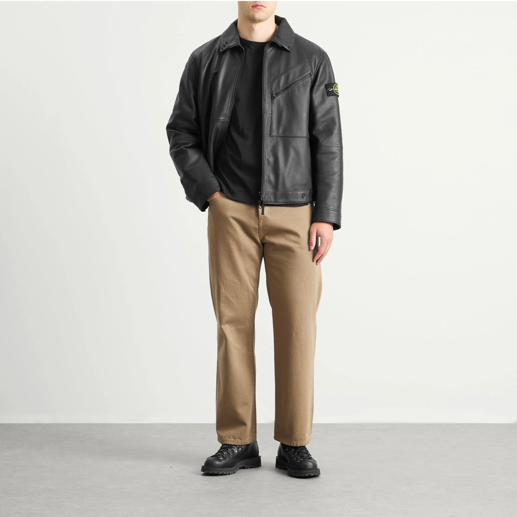 Stone Island Men's PrimaLoft Leather Jacket Black